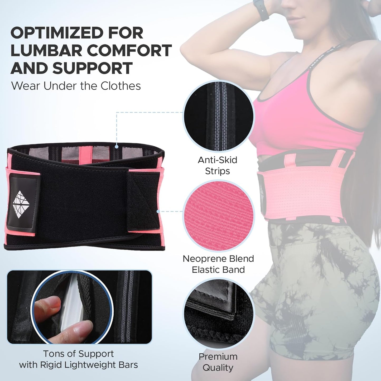 Breathable & Light Lower Back Support Brace | in Pink